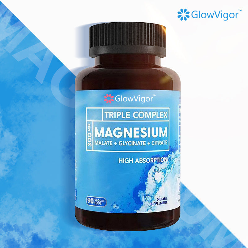 GlowVigor Triple Magnesium Complex 300mg Of Magnesium Glycinate, Malate, Citrate For Muscles, Nerves,  Energy  High Absorption Vegan, Non-GMO  90 Capsules