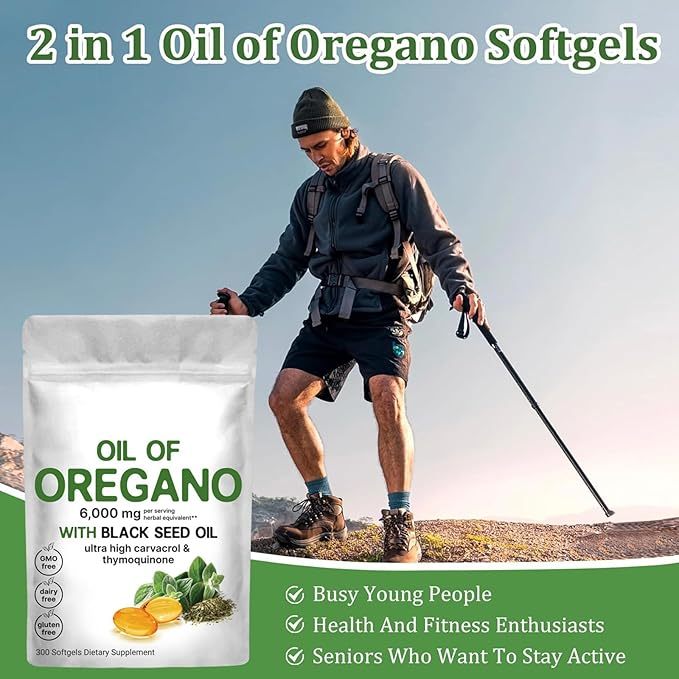 ImmuneMax Dual Formula: Oil of Oregano and Black Seed Oil.
300 Softgels 6000 Mg Bag