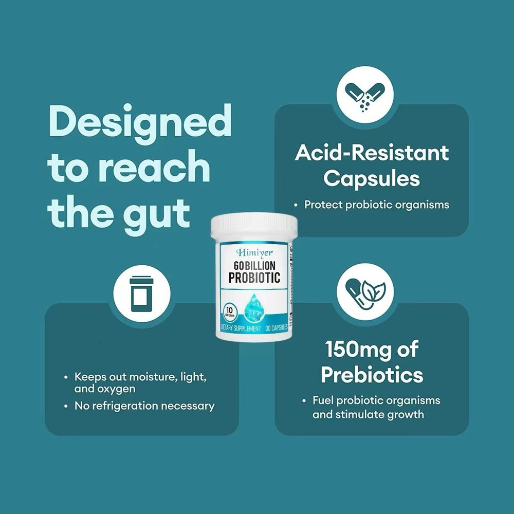 Choice Probiotics 60 Billion CFU - 10 Strains  Organic Prebiotics - Immune, Digestive   Gut Health - Supports Occasional Constipation, Diarrhea, Gas & Bloating - For Women & Men - 30ct